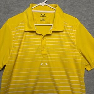 Oakley Golf Polo Shirt Mens Large Performance Yellow Striped Short Sleeve‎